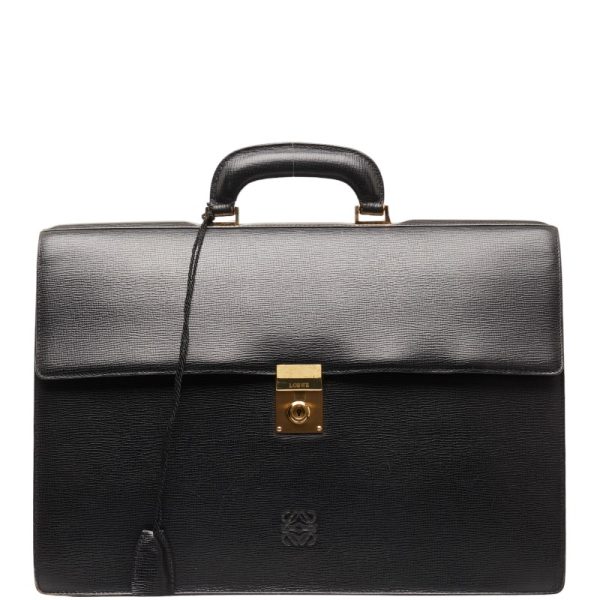 1 0142775 1 LOEWE Anagram Business Bag Briefcase Document Bag Black Leather