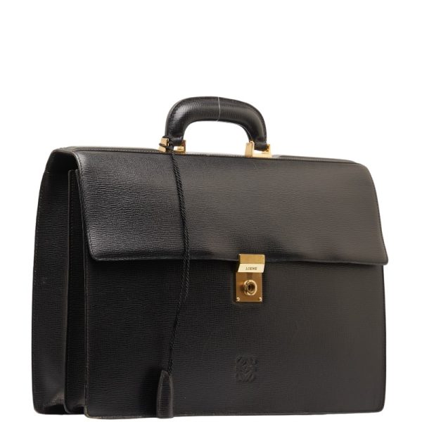 1 0142775 2 LOEWE Anagram Business Bag Briefcase Document Bag Black Leather