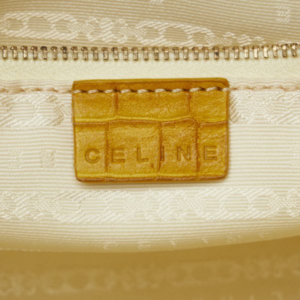 1 0143340 11 Celine Croco Embossed Handbag Tote Bag Beige Yellow Canvas Leather