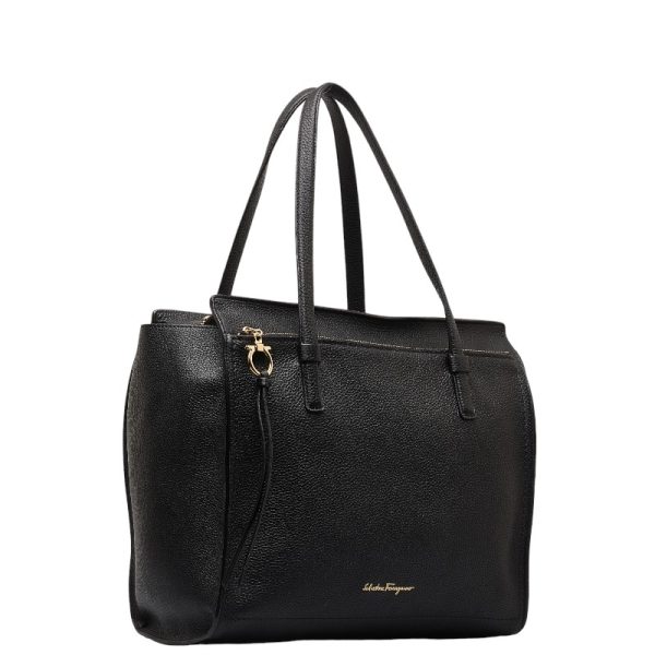 1 0143352 2 Salvatore Ferragamo Gancini Tote Bag GG 21F215 Black Leather