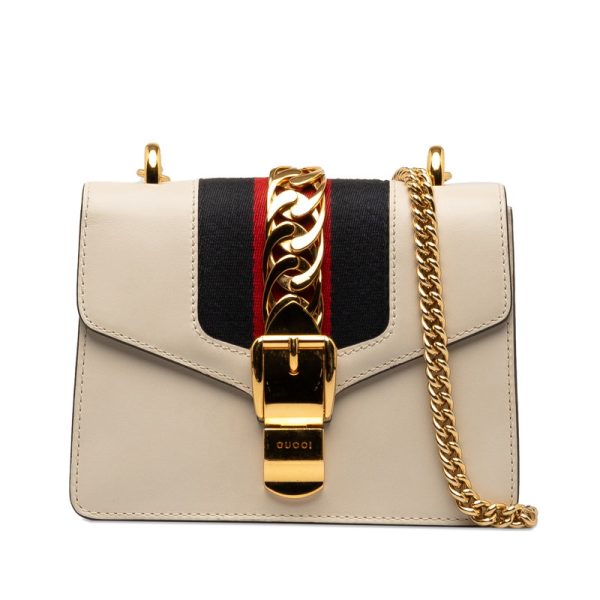 1 0143568 1 Gucci Sherry Line Sylvie Small Crossbody Chain Shoulder Bag White