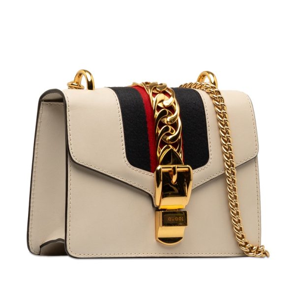 1 0143568 2 Gucci Sherry Line Sylvie Small Crossbody Chain Shoulder Bag White