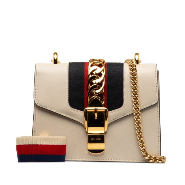 1 0143568 9 Gucci Sherry Line Sylvie Small Crossbody Chain Shoulder Bag White