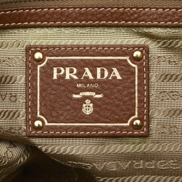 1 0143576 10 Prada Logo Jacquard Shoulder Bag Brown Leather