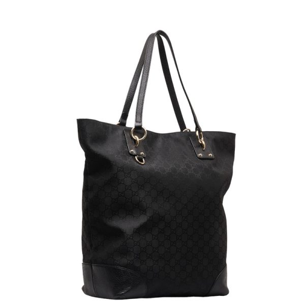 1 0143684 2 Gucci GG Pattern Tote Bag 353702 Black Nylon Leather