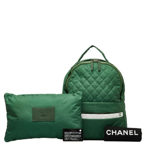 1 0144231 1 CHANEL Rucksack Backpack Green Nylon Leather