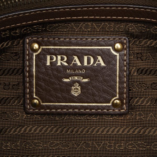 1 0144287 10 Prada Logo Jacquard Handbag BR4635 Navy Brown Canvas Leather