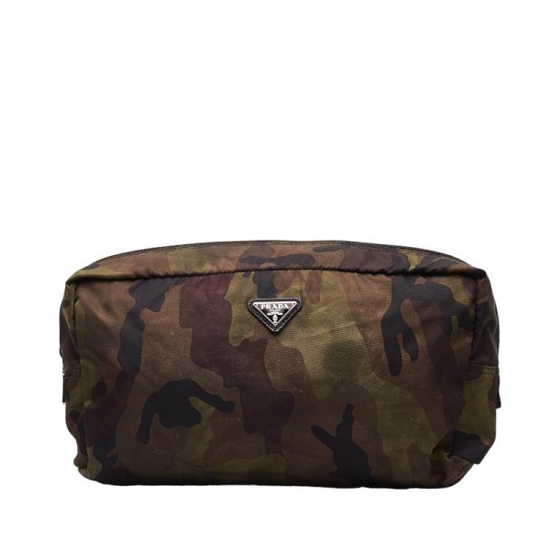 1 0144370 1 Prada Triangle Logo Plate Camouflage Pouch Khaki Multicolor Nylon