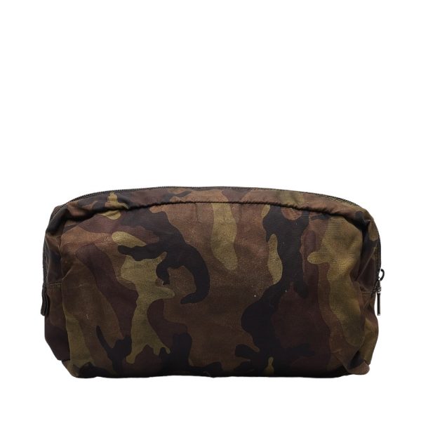 1 0144370 3 Prada Triangle Logo Plate Camouflage Pouch Khaki Multicolor Nylon