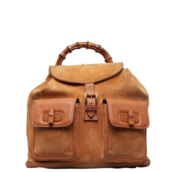 1 0144733 1 Gucci Bamboo Rucksack Backpack Brown Beige Suede Leather