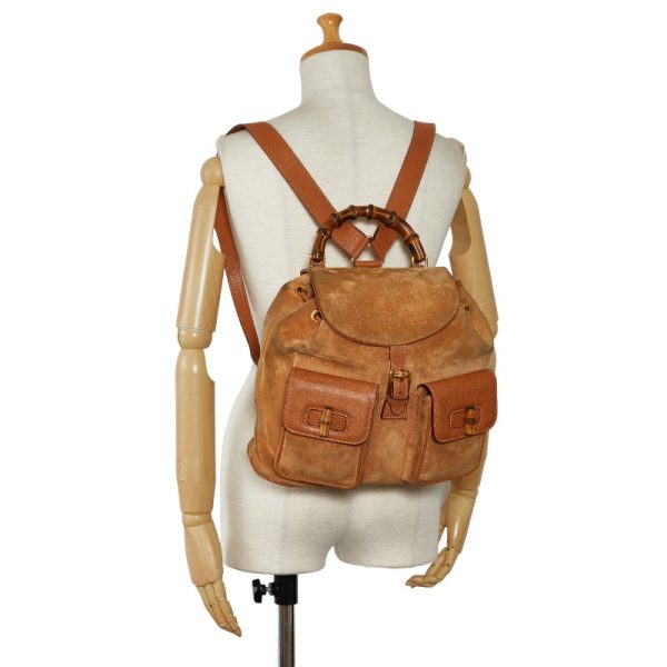 1 0144733 13 Gucci Bamboo Rucksack Backpack Brown Beige Suede Leather