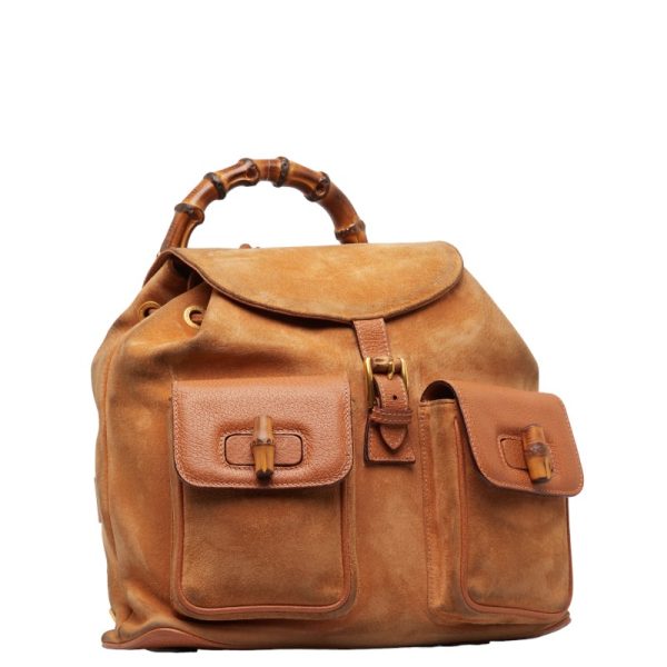 1 0144733 2 Gucci Bamboo Rucksack Backpack Brown Beige Suede Leather