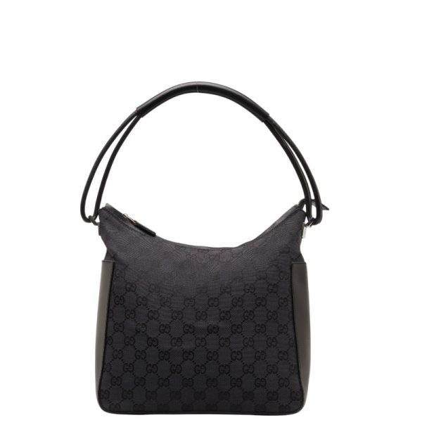 1 0145385 1 Gucci GG Canvas One Shoulder Bag Black Leather