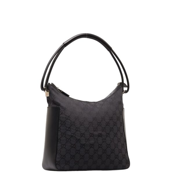 1 0145385 2 Gucci GG Canvas One Shoulder Bag Black Leather