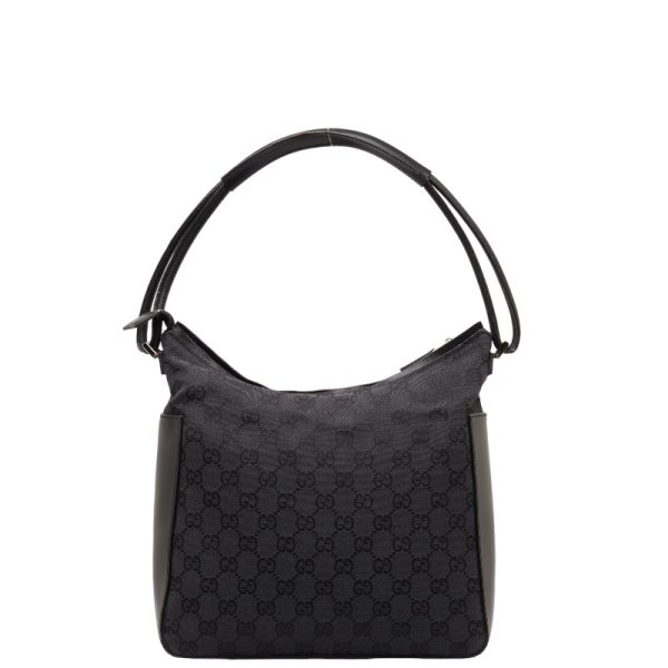 1 0145385 3 Gucci GG Canvas One Shoulder Bag Black Leather