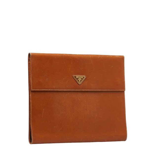 1 0145807 2 Prada Triangle Logo Plate Saffiano Notebook Cover Brown Leather