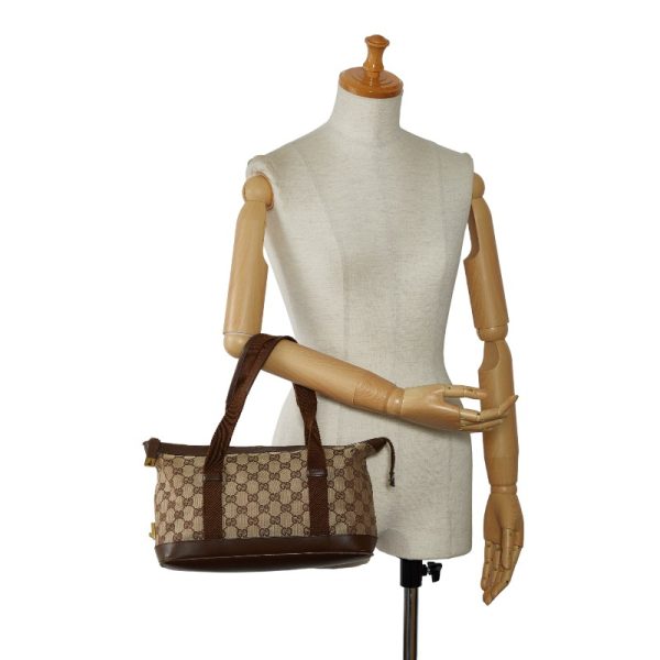 1 0145834 12 Gucci GG Canvas Handbag Tote Bag Beige Brown Canvas Leather