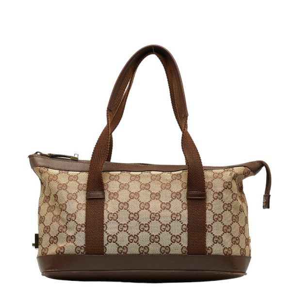 1 0145834 3 Gucci GG Canvas Handbag Tote Bag Beige Brown Canvas Leather