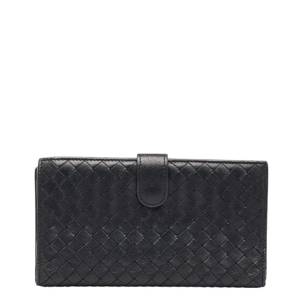 1 0146300 1 Bottega Veneta Intrecciato Purse Long Wallet Black Leather