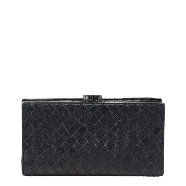 1 0146300 3 Bottega Veneta Intrecciato Purse Long Wallet Black Leather