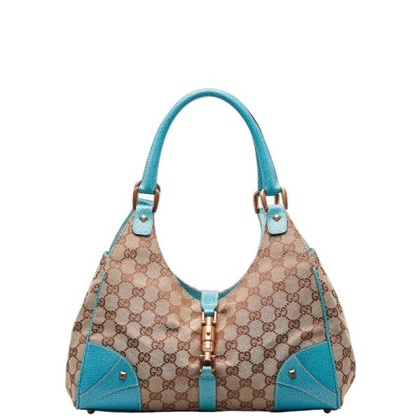 1 0146381 1 Gucci GG Canvas New Jackie Handbag Blue Canvas