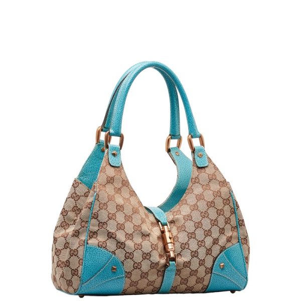 1 0146381 2 Gucci GG Canvas New Jackie Handbag Blue Canvas