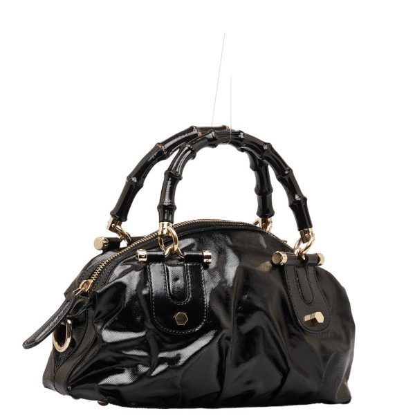 1 0146921 2 Gucci Bamboo Handbag Shoulder Bag 2way 189869 Black PVC Enamel