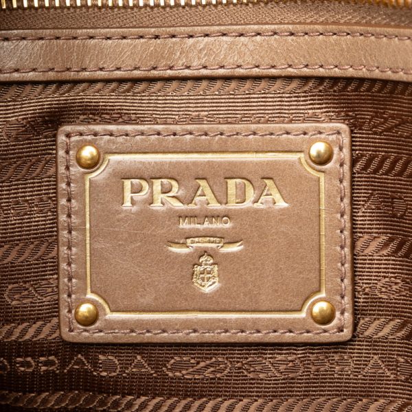 1 0147036 11 Prada Logo Vitello Shine Shoulder Bag Beige Leather