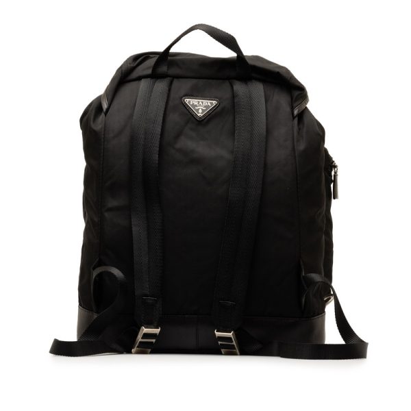 1 0147354 3 Prada Triangle Logo Plate Rucksack Backpack Black Nylon Leather