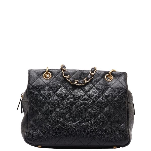 1 0147369 1 CHANEL Matelasse Coco Mark Chain Tote Bag Black Caviar Skin