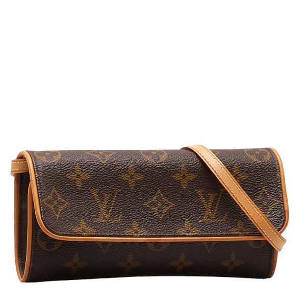 1 0147411 2 Louis Vuitton Monogram Pochette Twin PM Crossbody Shoulder Bag M51854 Brown PVC Leather