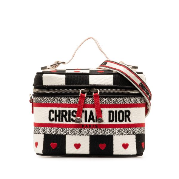 1 0147455 2 Dior Mall Vanity Bag Handbag 2WAY Black White Multicolor Canvas