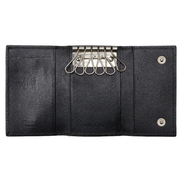 1 0147687 5 Prada Saffiano Key Case 6 Rows M25U Black Leather