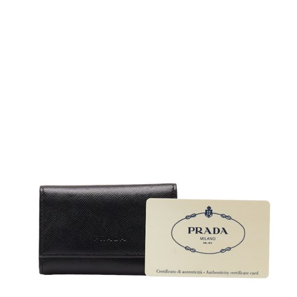 1 0147687 8 Prada Saffiano Key Case 6 Rows M25U Black Leather