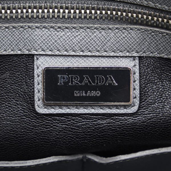 1 0148472 13 Prada Triangle Logo Plate Saffiano Handbag Tote Bag Gray Leather