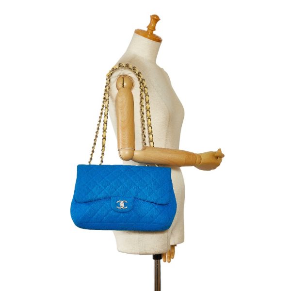 1 0148592 10 CHANEL Matelasse 30 Coco Mark Handbag Shoulder Bag Blue Canvas