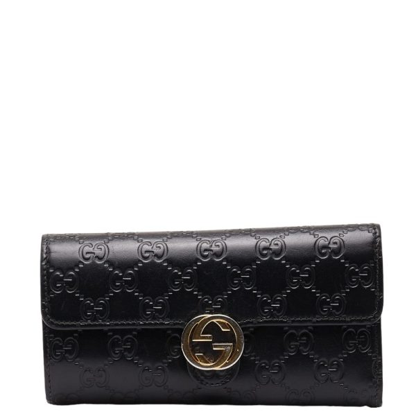 1 0149021 1 Gucci Guccisima Interlocking G Long Wallet 369663 Black Leather