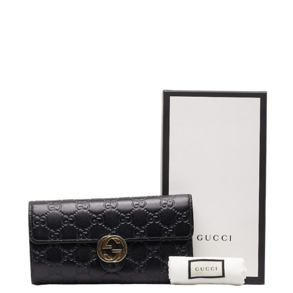 1 0149021 12 Gucci Guccisima Interlocking G Long Wallet 369663 Black Leather