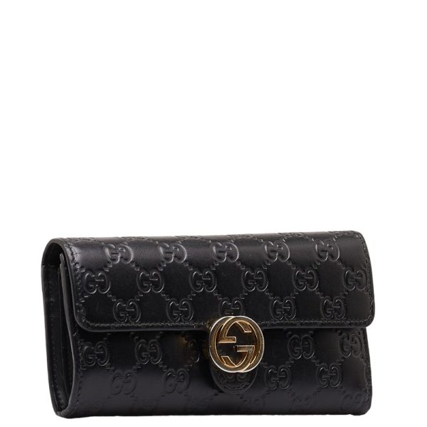 1 0149021 2 Gucci Guccisima Interlocking G Long Wallet 369663 Black Leather