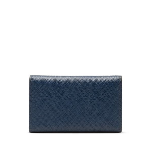 1 0149046 3 Prada Saffiano Key Case 6 Rows 1PG222 Blue Gold Leather