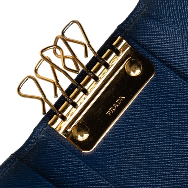 1 0149046 6 Prada Saffiano Key Case 6 Rows 1PG222 Blue Gold Leather