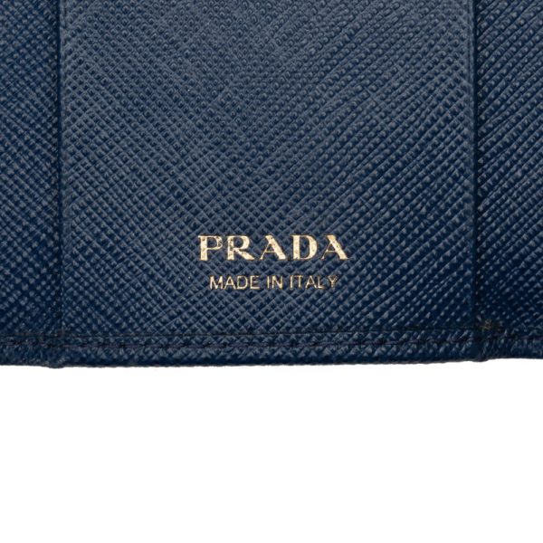 1 0149046 7 Prada Saffiano Key Case 6 Rows 1PG222 Blue Gold Leather