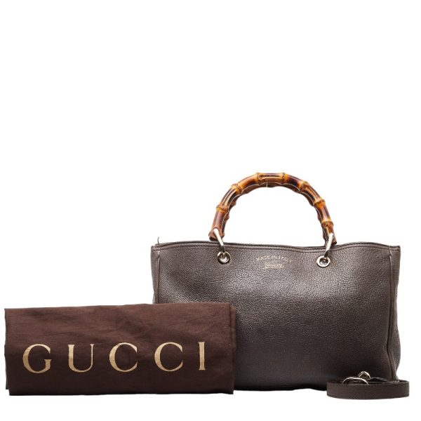 1 0149057 1 Gucci Bamboo Handbag Shoulder Bag 2way Gray Leather