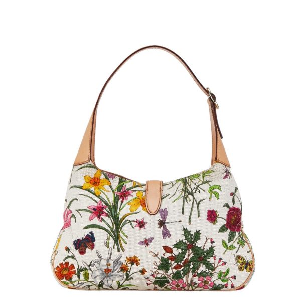 1 0149203 3 Gucci Jackie Flora Shoulder Bag Ivory Multicolor Leather White