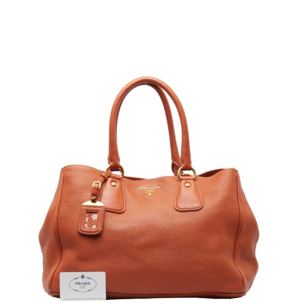 1 0149395 1 Prada Gold Hardware Tote Bag BR4482 Orange Leather