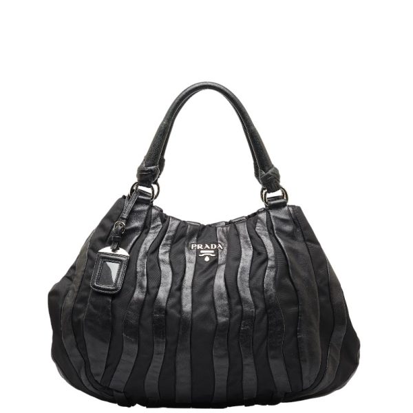 1 0149399 1 Prada Handbag Black Leather Nylon