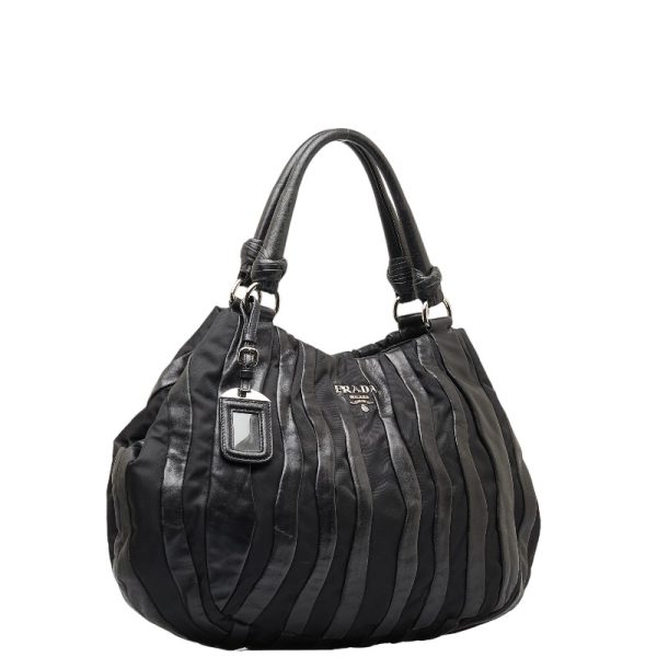 1 0149399 2 Prada Handbag Black Leather Nylon