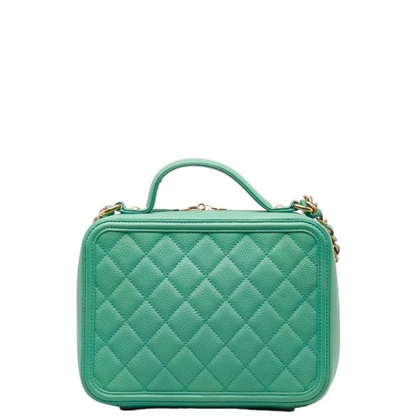 1 0149439 3 CHANEL Matelasse Cocomark Vanity Bag 2WAY Green Caviar Skin