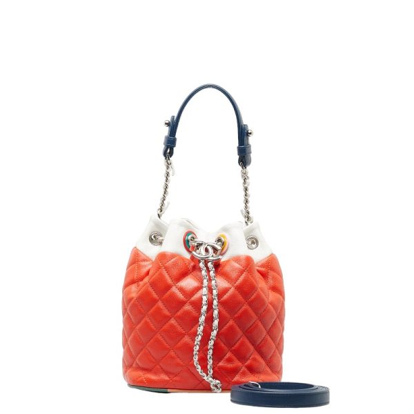 1 0149442 1 CHANEL Matelasse Bucket Shoulder Bag Orange White Multicolor