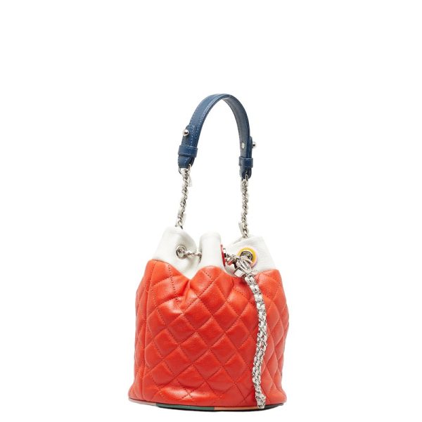 1 0149442 3 CHANEL Matelasse Bucket Shoulder Bag Orange White Multicolor